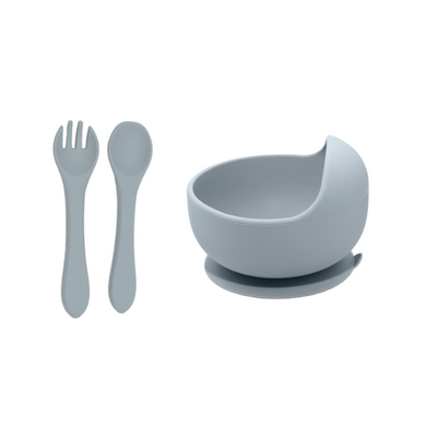 Baby Silicone Bowl + Spoon/Fork Bundle - Blue
