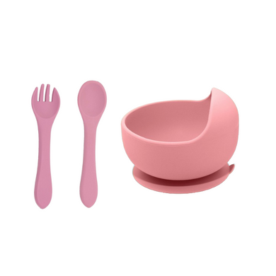 Baby Silicone Bowl + Spoon/Fork Bundle - Pink