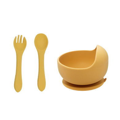 Baby Silicone Bowl + Spoon/Fork Bundle - Yellow