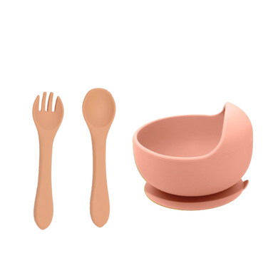 Baby Silicone Bowl + Spoon/Fork Bundle - Apricot