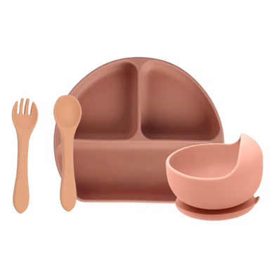 Baby Silicone Plate + Bowl + Spoon/Fork Bundle - Apricot
