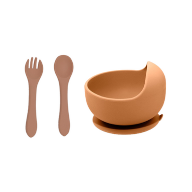 Baby Silicone Bowl + Spoon/Fork Bundle - Cocoa